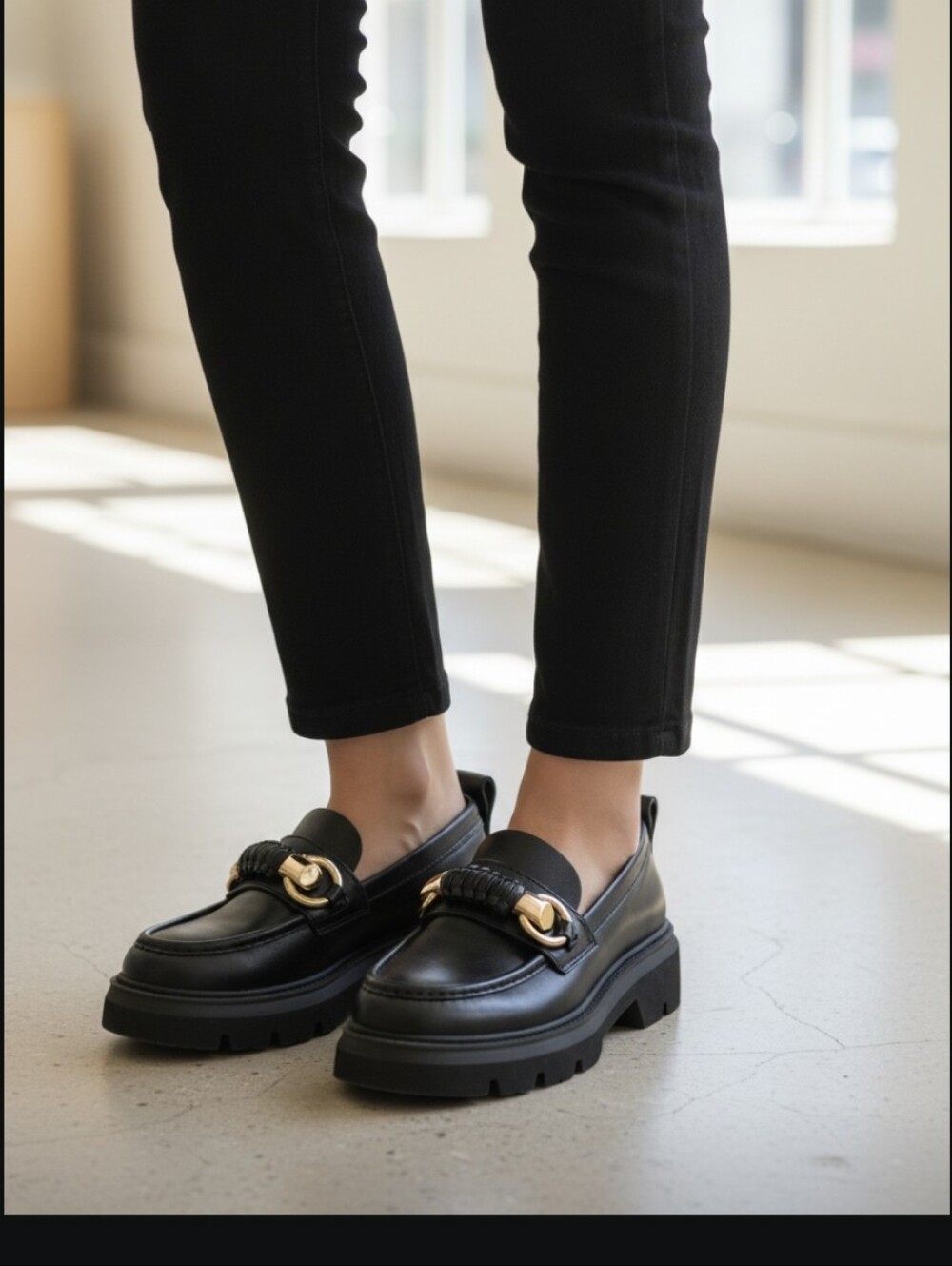 See By Chloe Lylia Black Leather Loafers with Gold Chain Accent 36 US 6